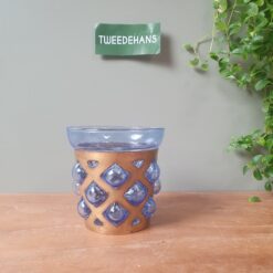 Waxinelichthoudertje | Blauw met goud