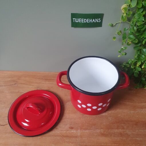 Pan | Rood met witte stippen | Emaille - Afbeelding 3