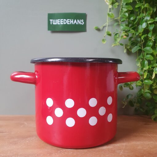 Pan | Rood met witte stippen | Emaille - Afbeelding 2